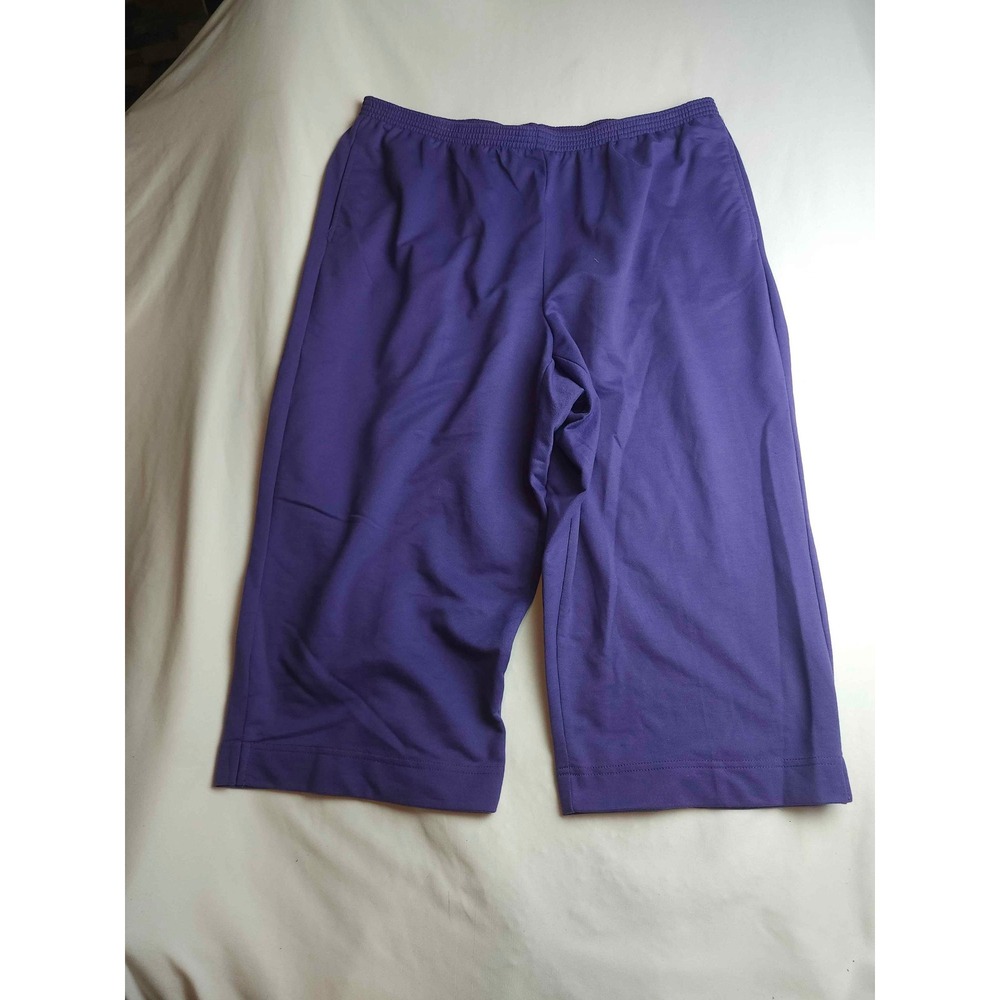 Alfred Dunner Womens Purple Elastic Waist Cropped French Terry Pants 1X‎